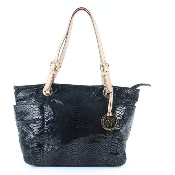 Michael Kors Black Patent Embossed Python Jet Set Tote 4MK124 - Picture 1 of 12